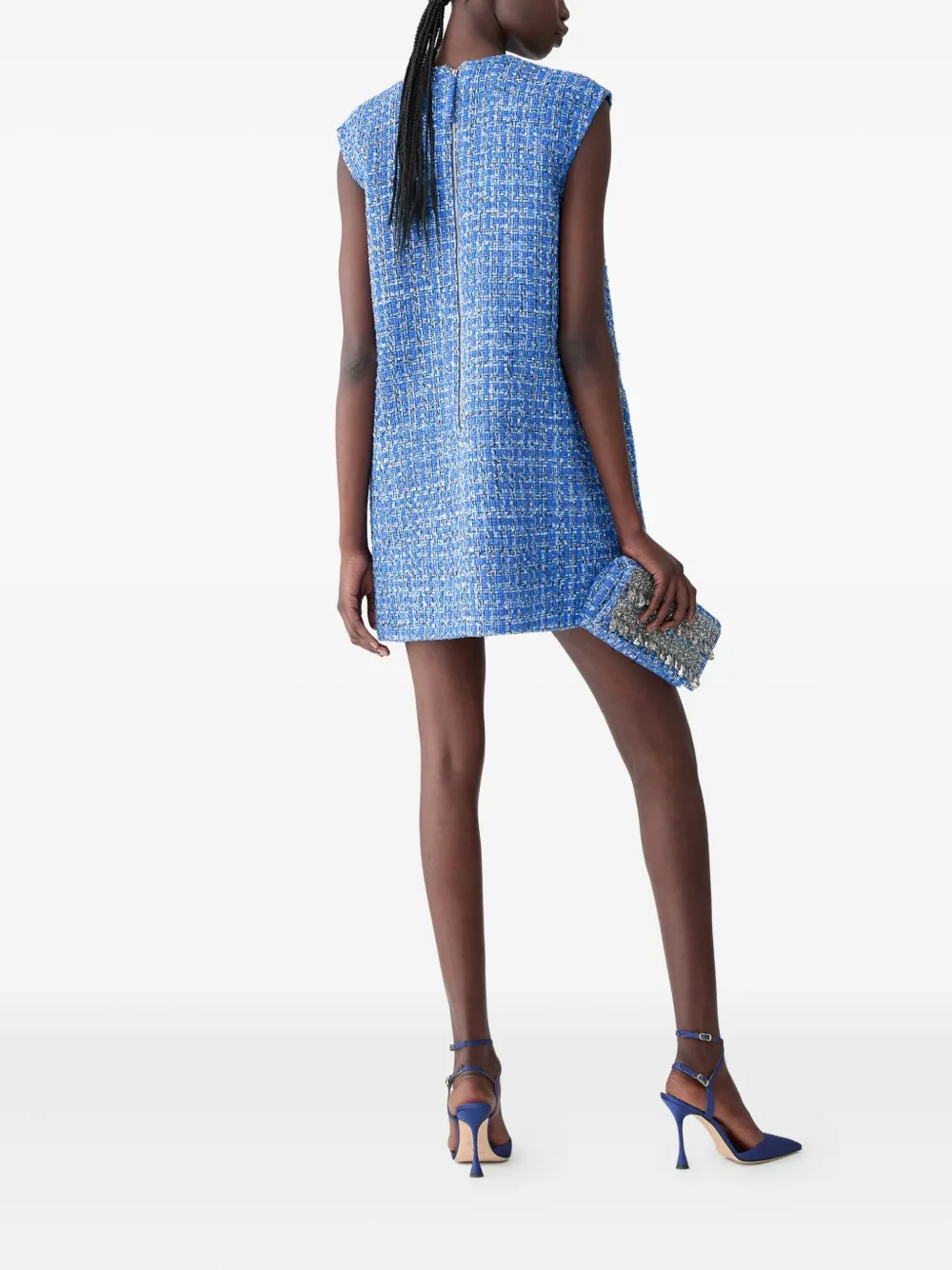Carolina Herrera Crystal-embellished Tweed Mini Dress In Blue