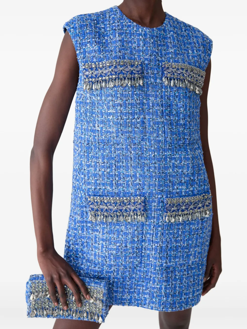 Carolina Herrera Crystal-embellished Tweed Mini Dress In Blue