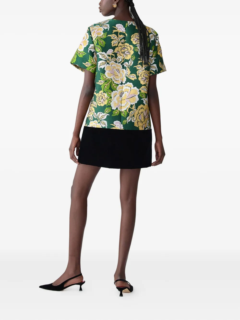 Carolina Herrera floral-jacquard velvet mini day dress Groen