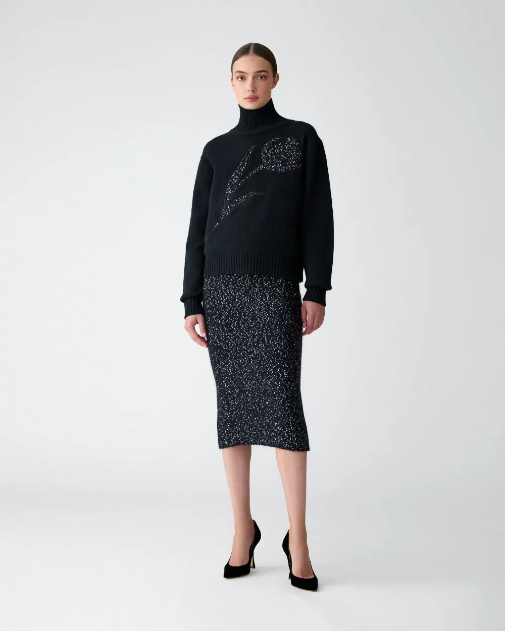 Carolina Herrera Sequin-embellished Turtleneck Sweater In Black