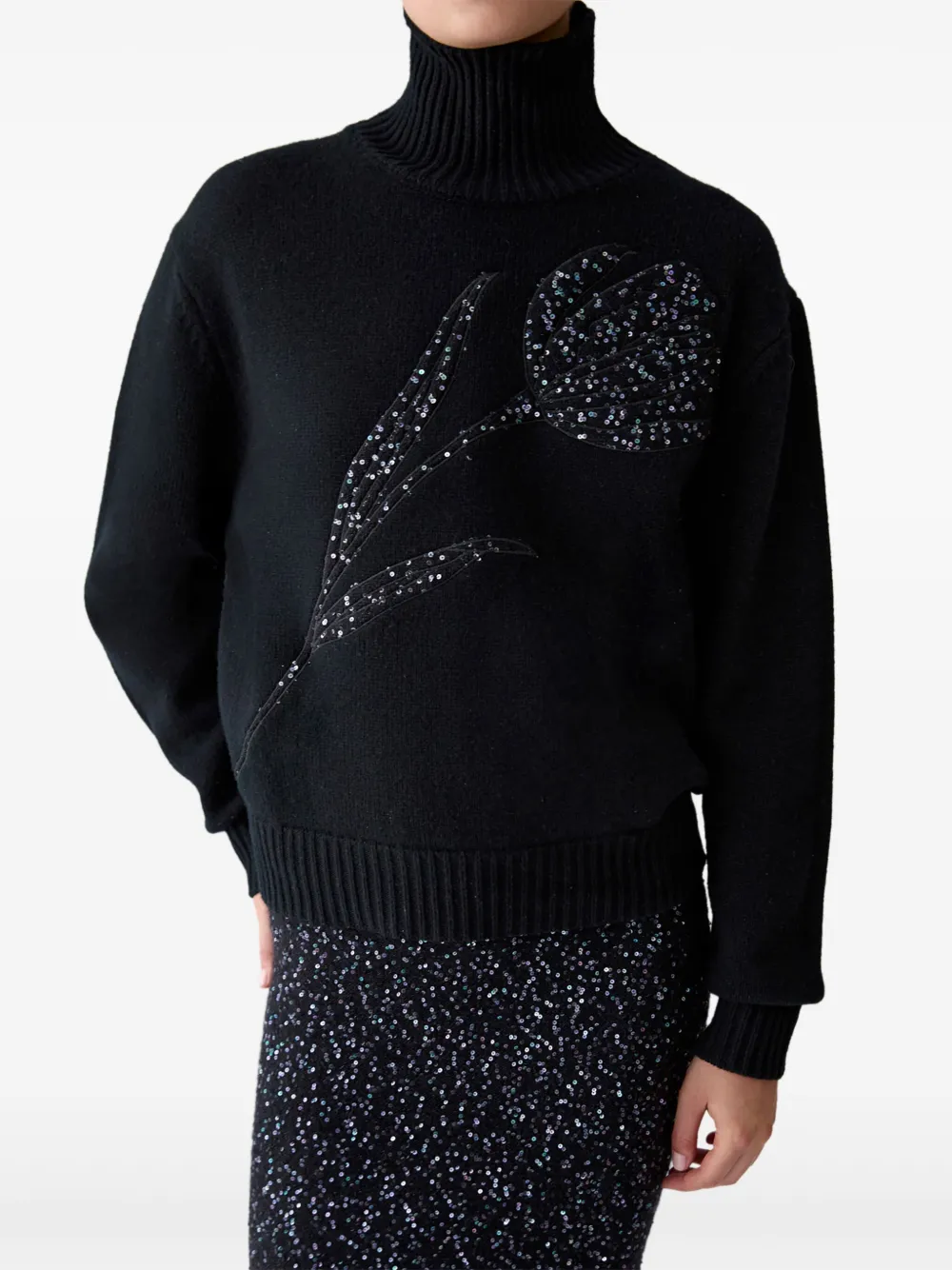 Carolina Herrera Coltrui verfraaid met pailletten Zwart