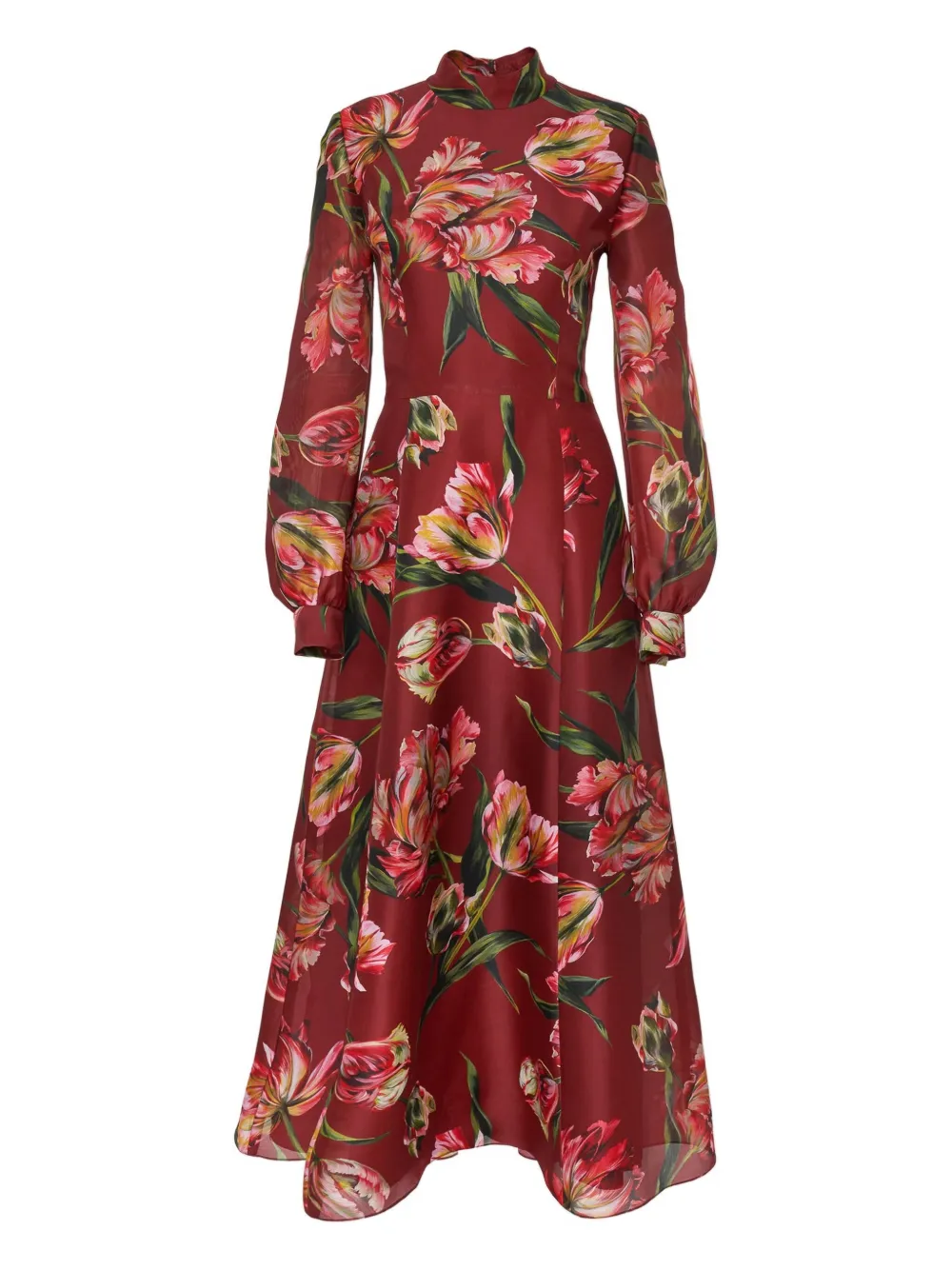 Carolina Herrera tulip-print high-neck dress Rood