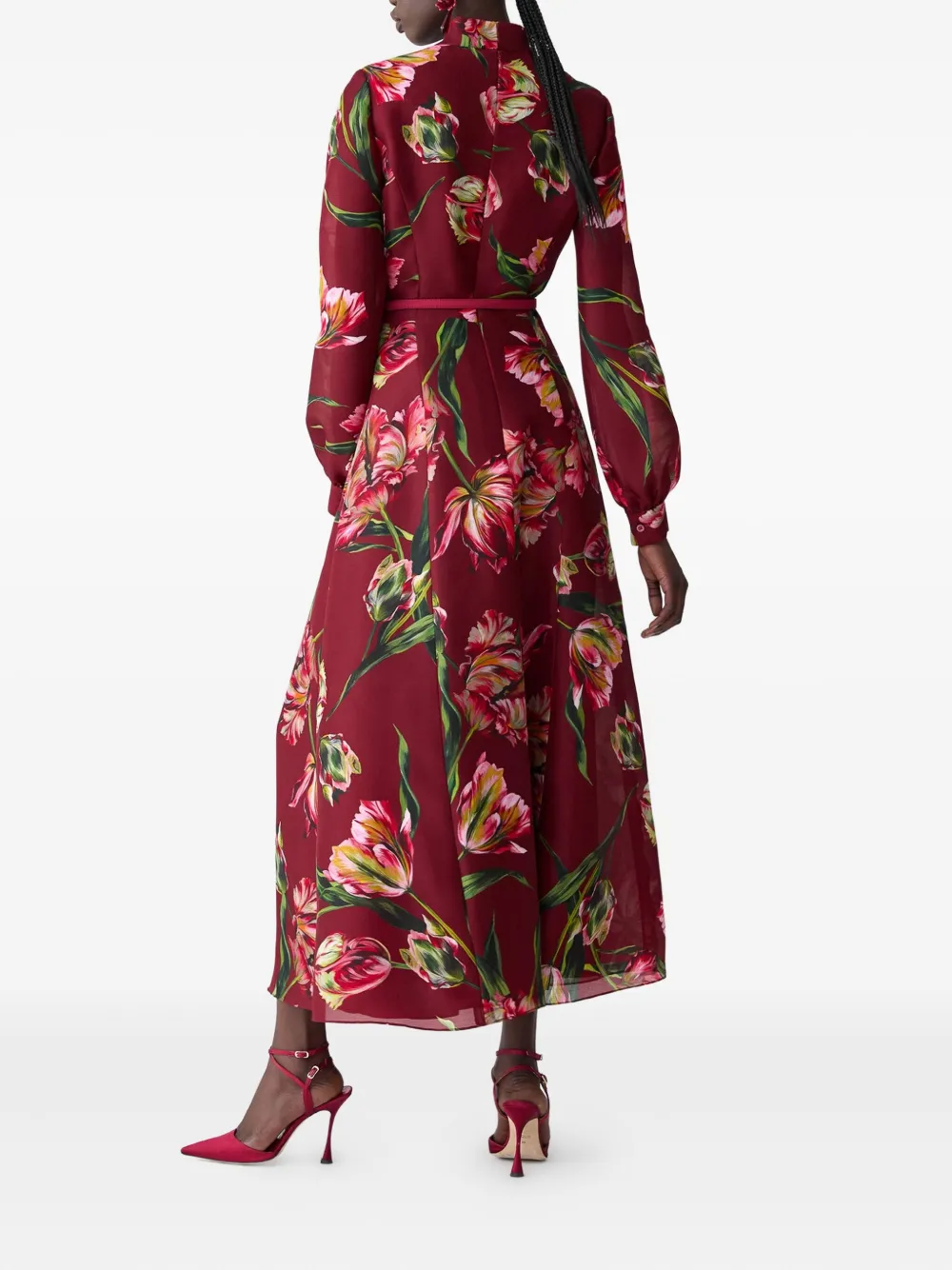 Carolina Herrera tulip-print high-neck dress Rood