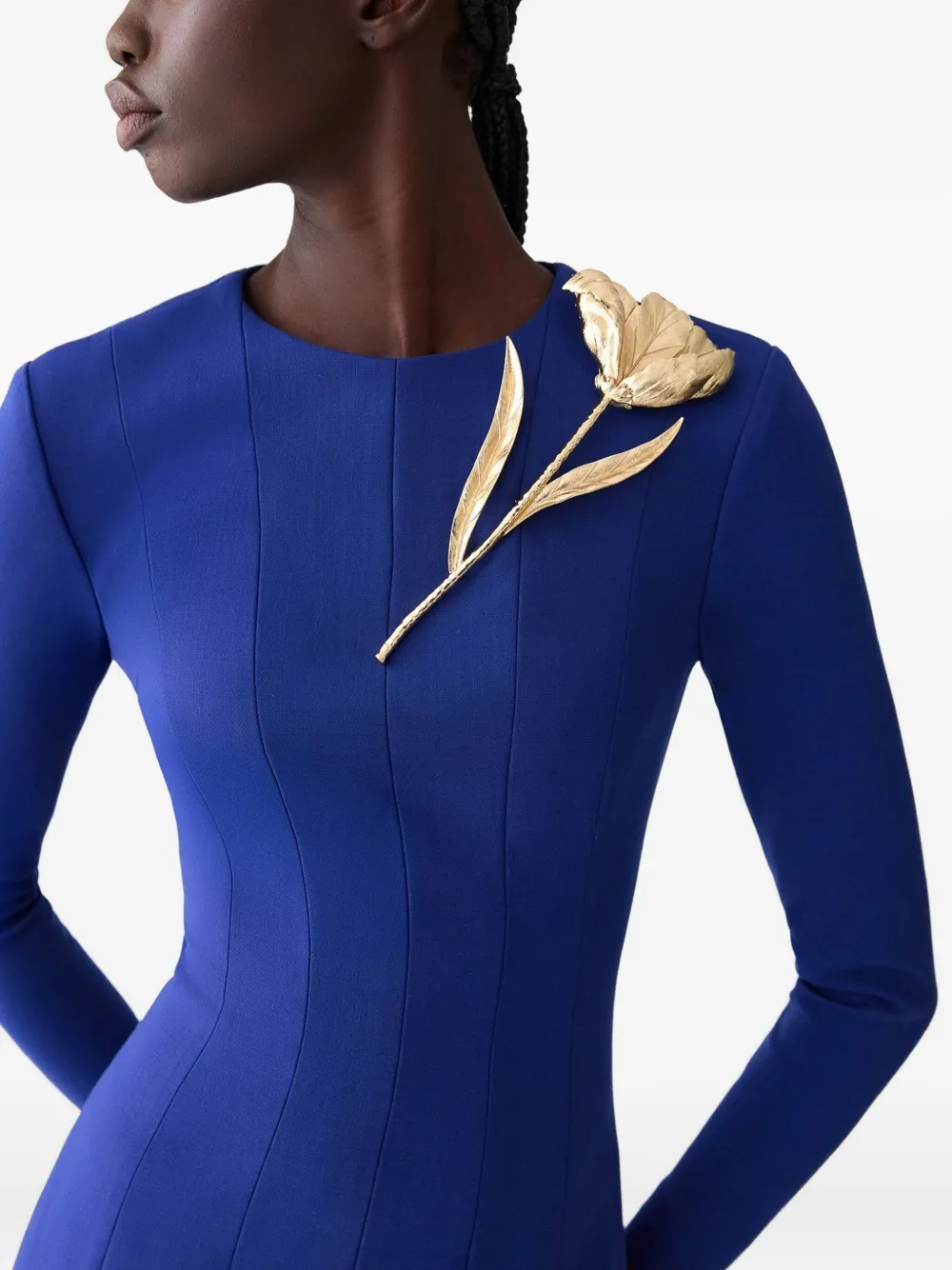 Carolina Herrera floral-appliqué wool dress Blauw
