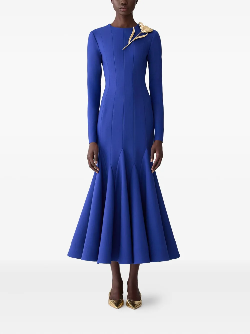 Carolina Herrera floral-appliqué wool dress Blauw