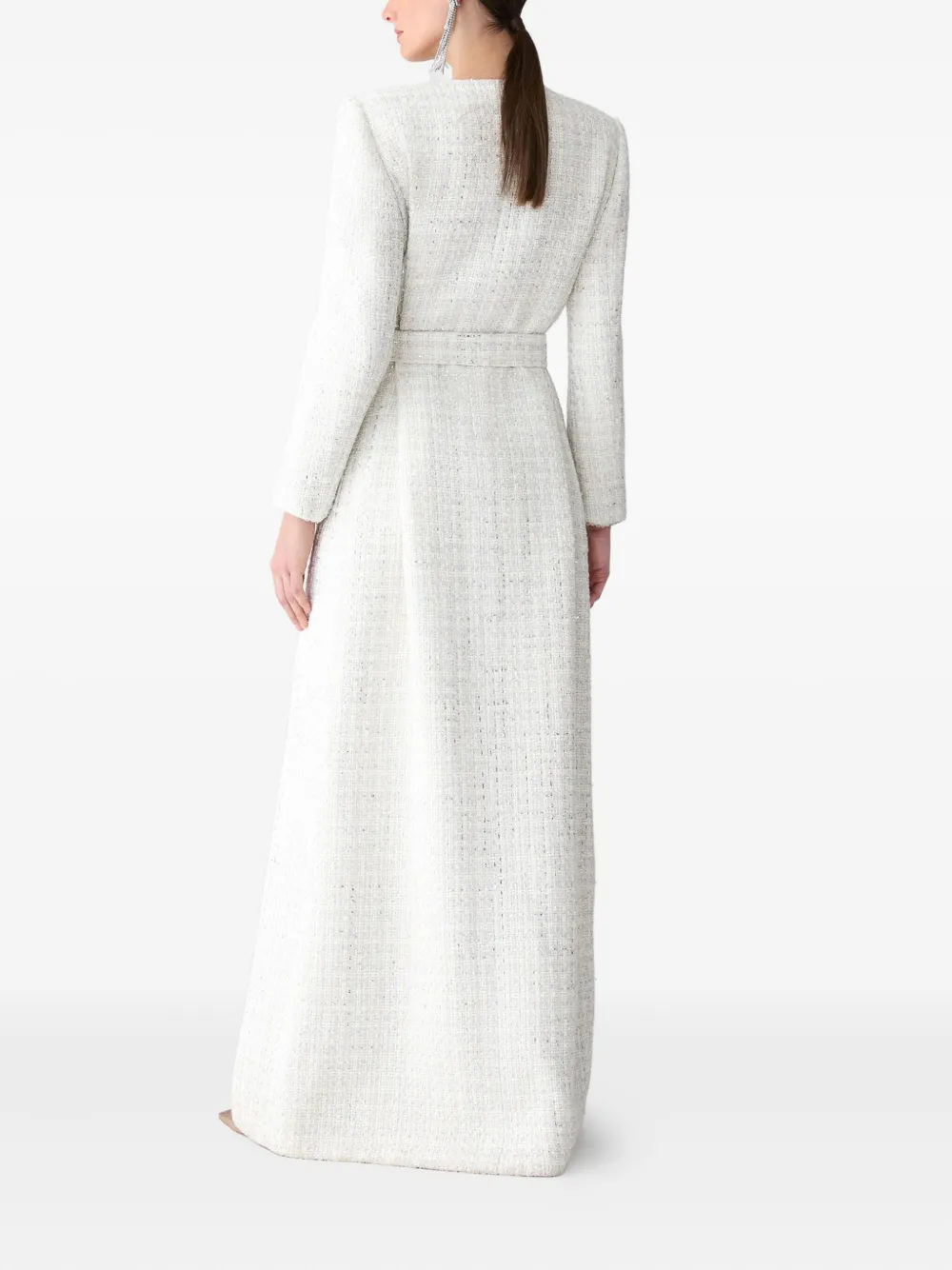 Carolina Herrera Rhinestone Tweed Coat In White