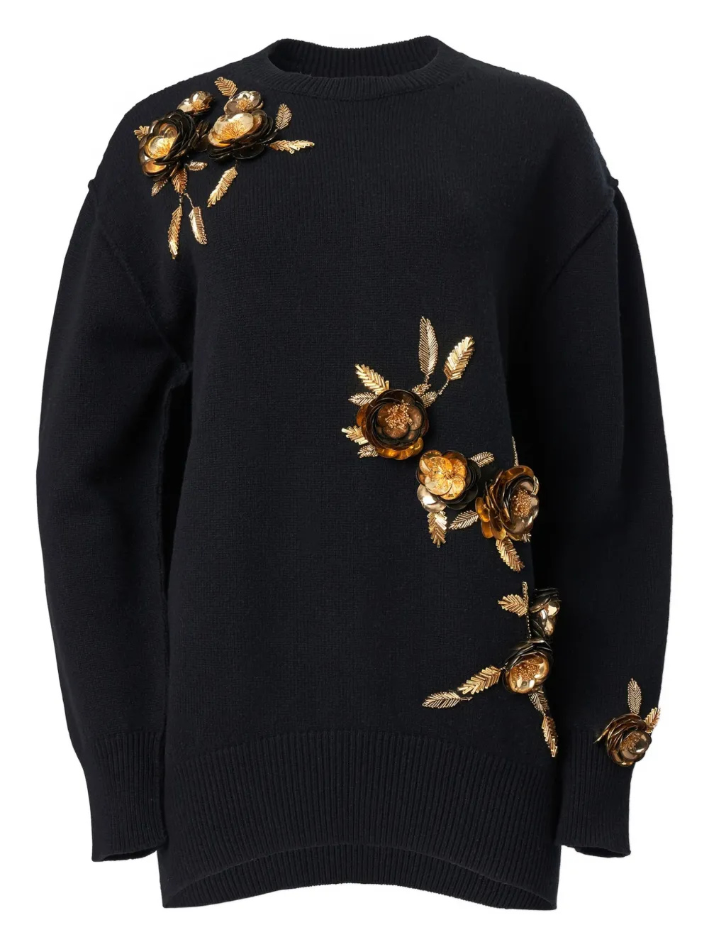 Carolina Herrera Floral-embroidered Wool-cashmere Sweater In Black