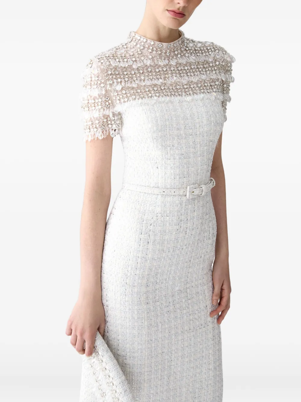 Carolina Herrera Kristallverziertes Tweed-kleid In White