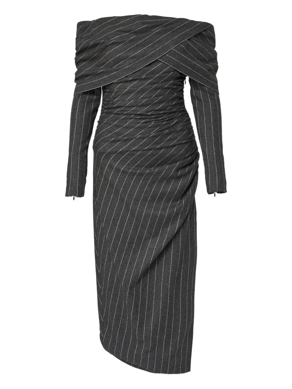 Carolina Herrera off-shoulder pinstripe asymmetric day dress | Grey | Image 1
