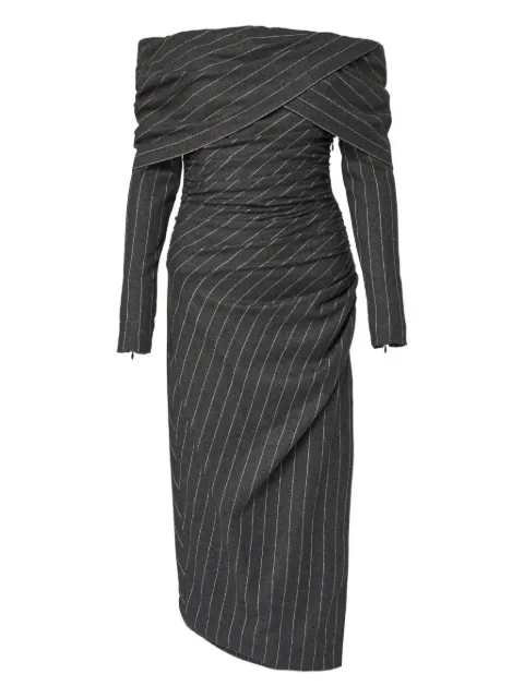 Carolina Herrera off-shoulder pinstripe asymmetric day dress