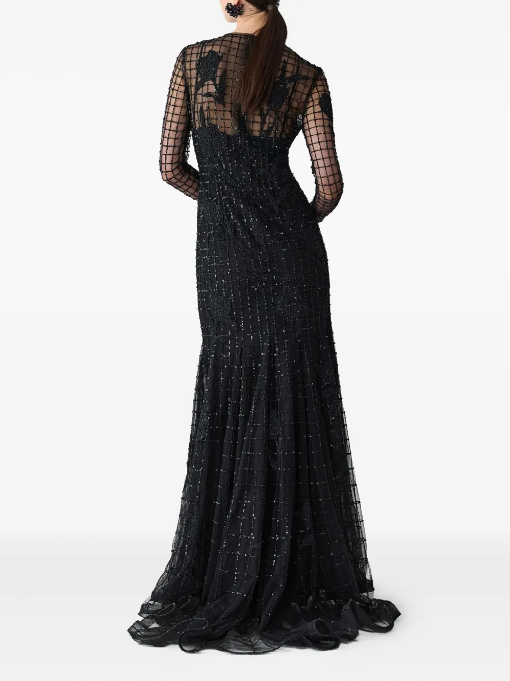 Carolina Herrera embroidered-tulle trumpet gown Zwart