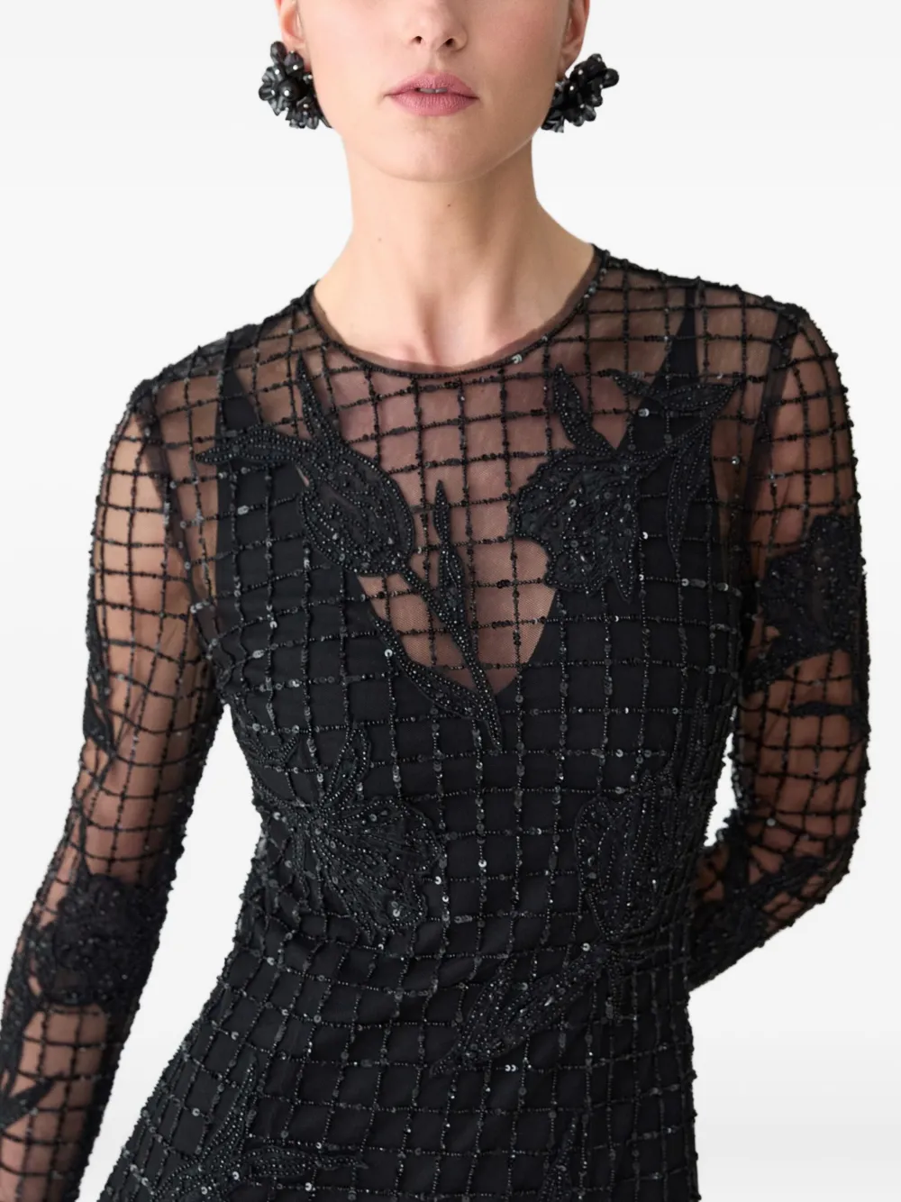 Carolina Herrera embroidered-tulle trumpet gown Zwart