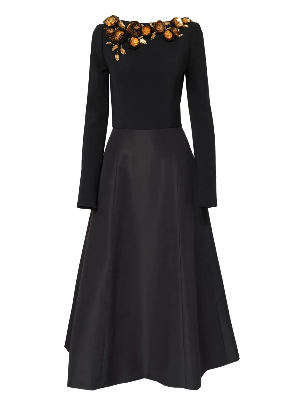 Carolina Herrera floral-embroidered midi dress Zwart