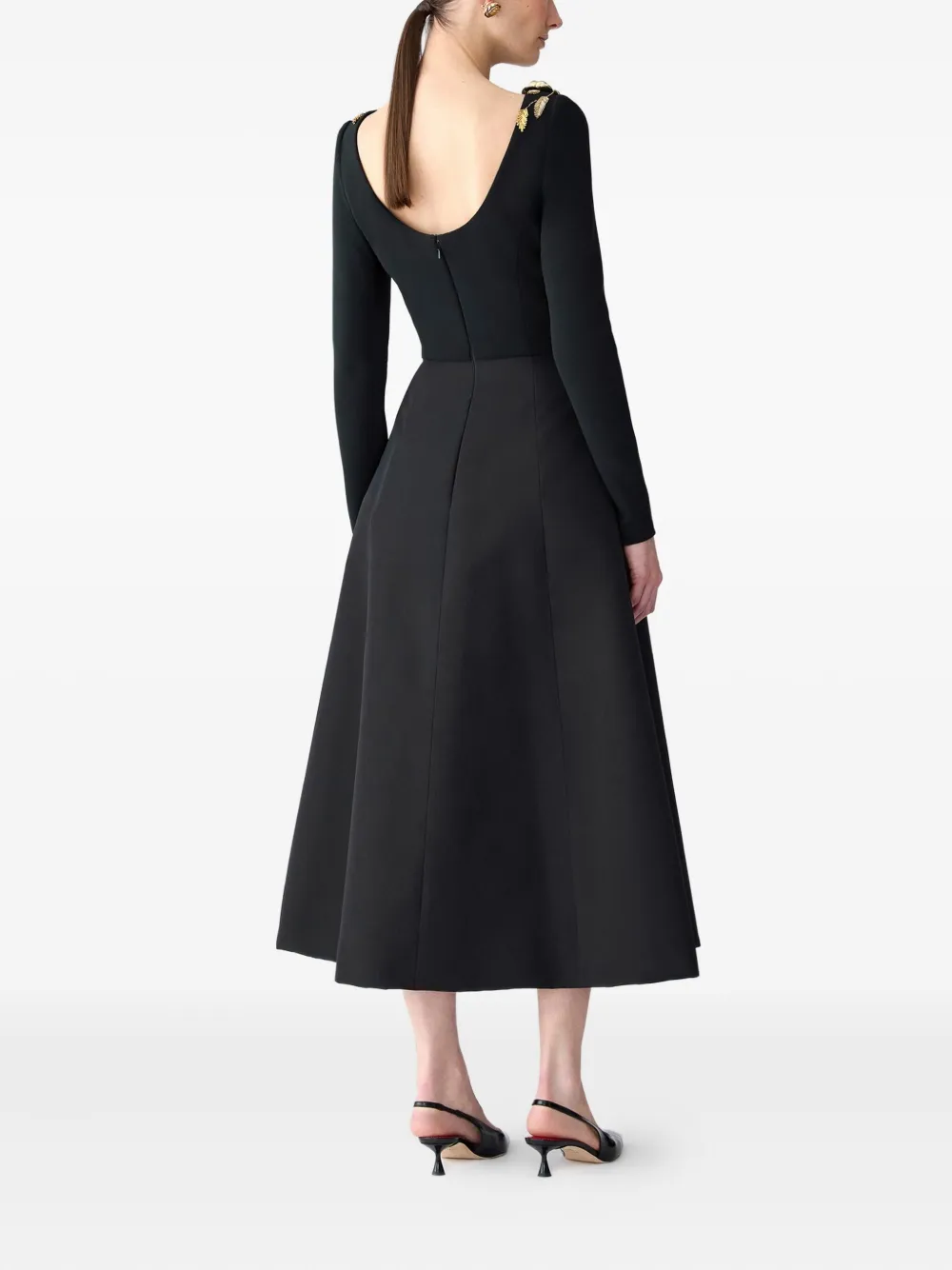 Carolina Herrera floral-embroidered midi dress Zwart