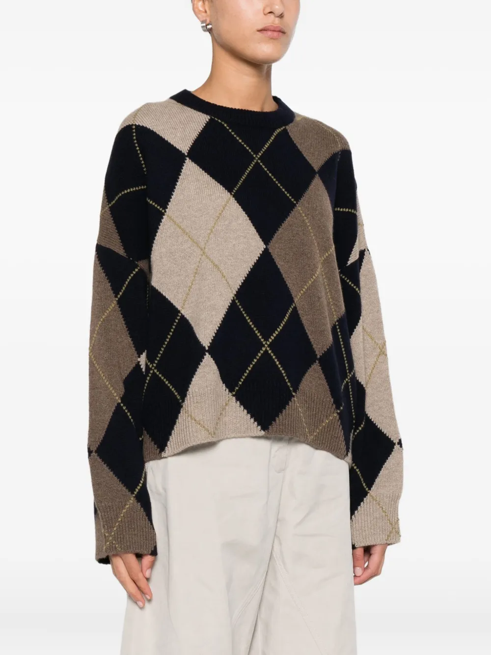 Beyou Argyle-pattern Crew-neck Jumper In Multi