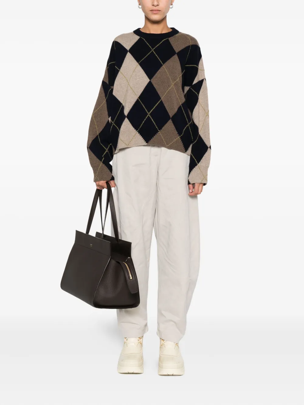 Beyou Argyle-pattern Crew-neck Jumper In Multi