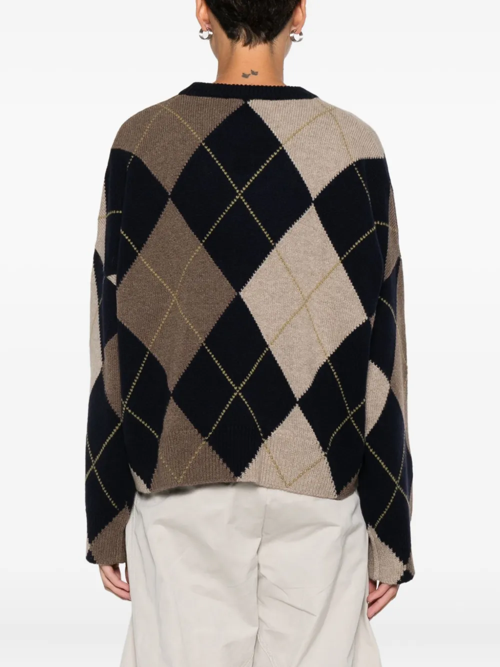 Beyou Argyle-pattern Crew-neck Jumper In Multi