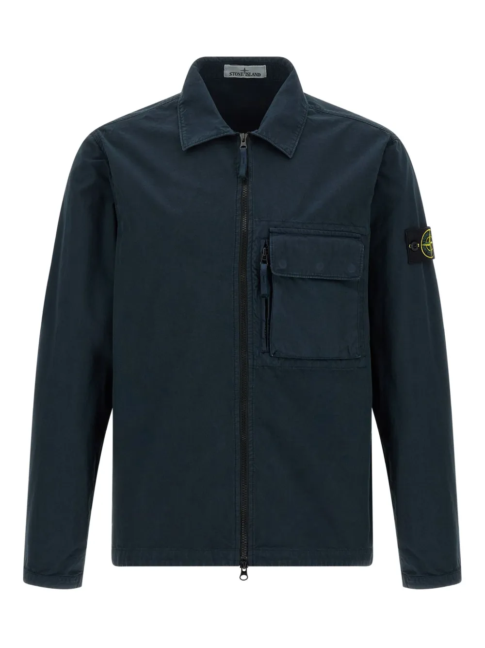 Stone Island zip-front cotton overshirt Blauw