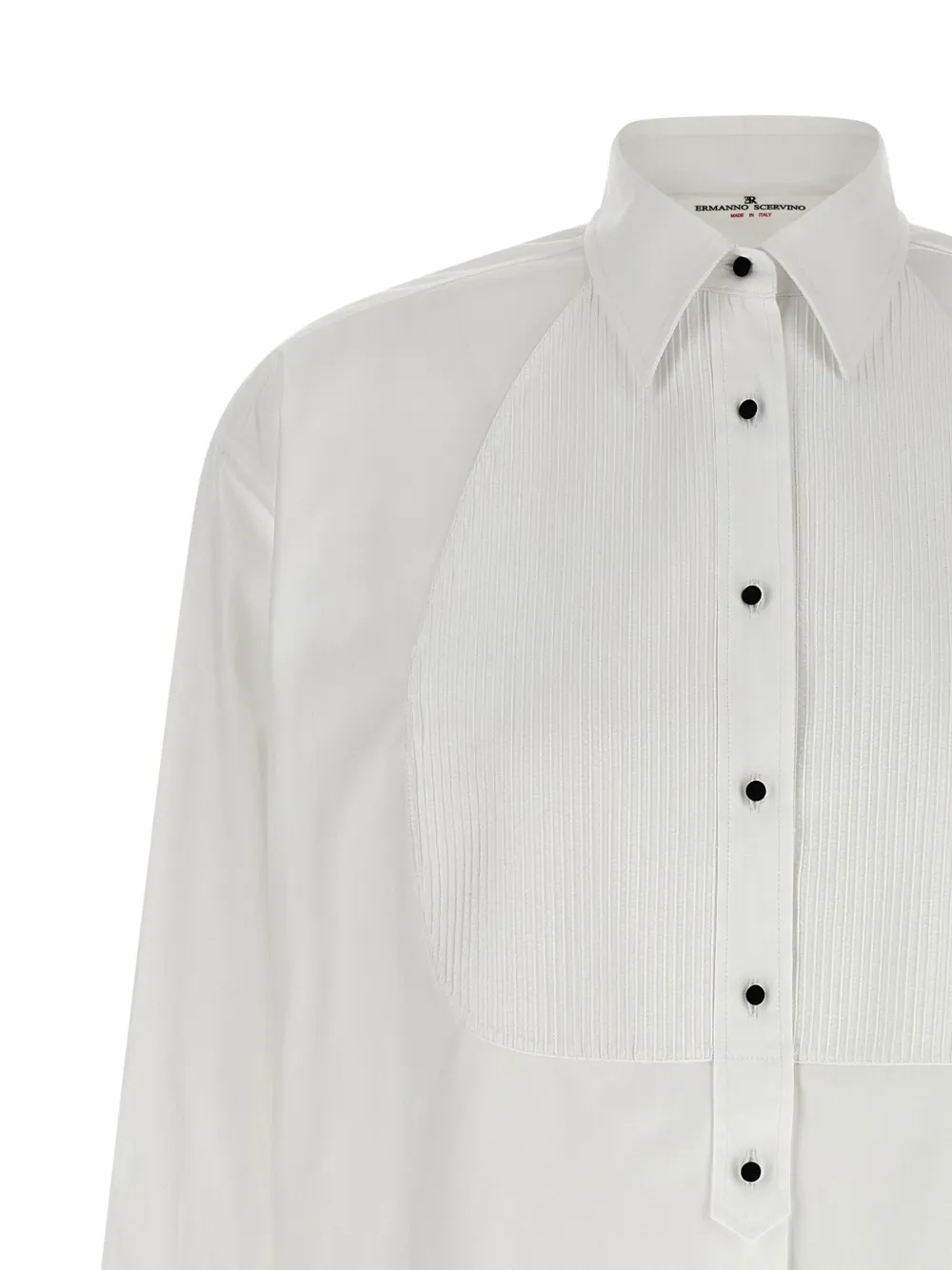 Ermanno Scervino Contrast Plastron White Tuxedo Shirt With Covered Button Closure In White