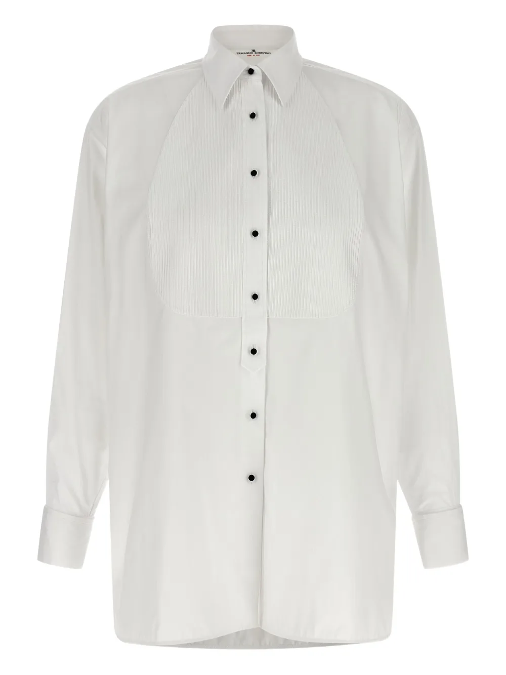 Ermanno Scervino Contrast Plastron White Tuxedo Shirt With Covered Button Closure In White