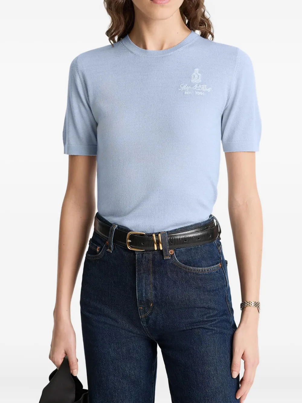 Sporty & Rich Vendôme T-shirt van merinowol met geborduurd wapenschild Blauw