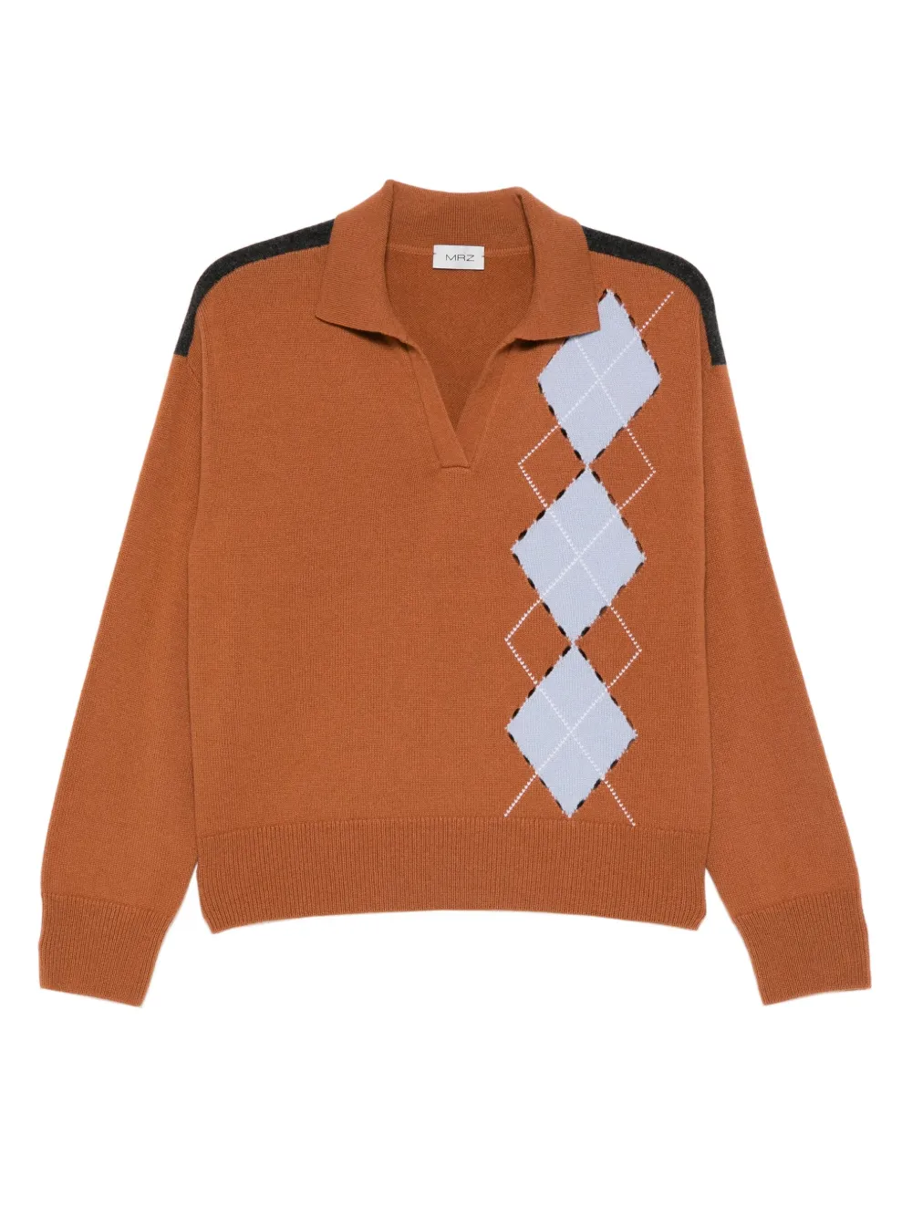 MRZ polo-collar diamond-pattern sweater | Brown | Image 1