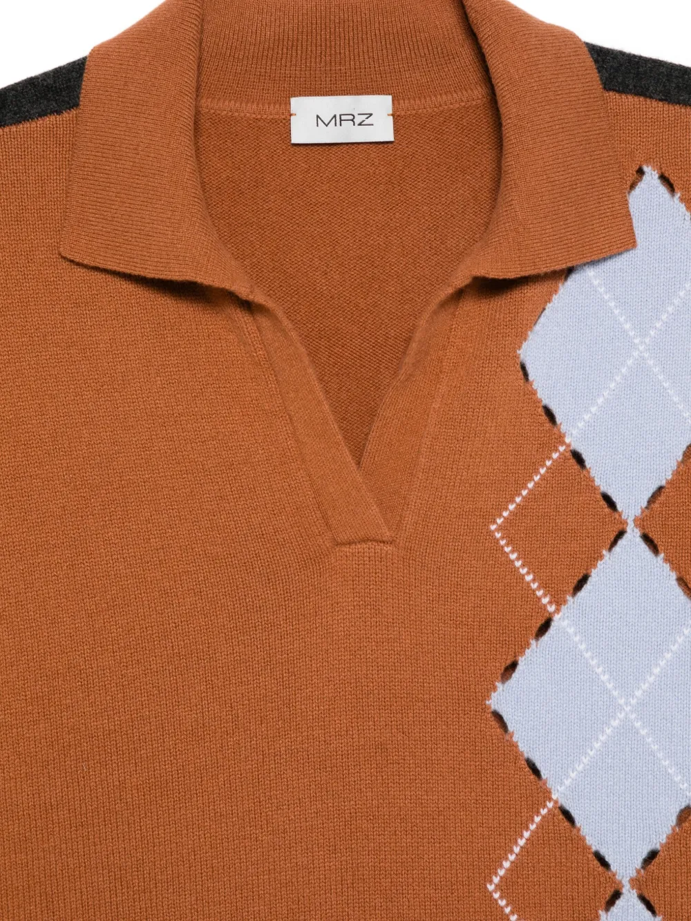 MRZ Trui met diamantpatroon en polokraag Bruin