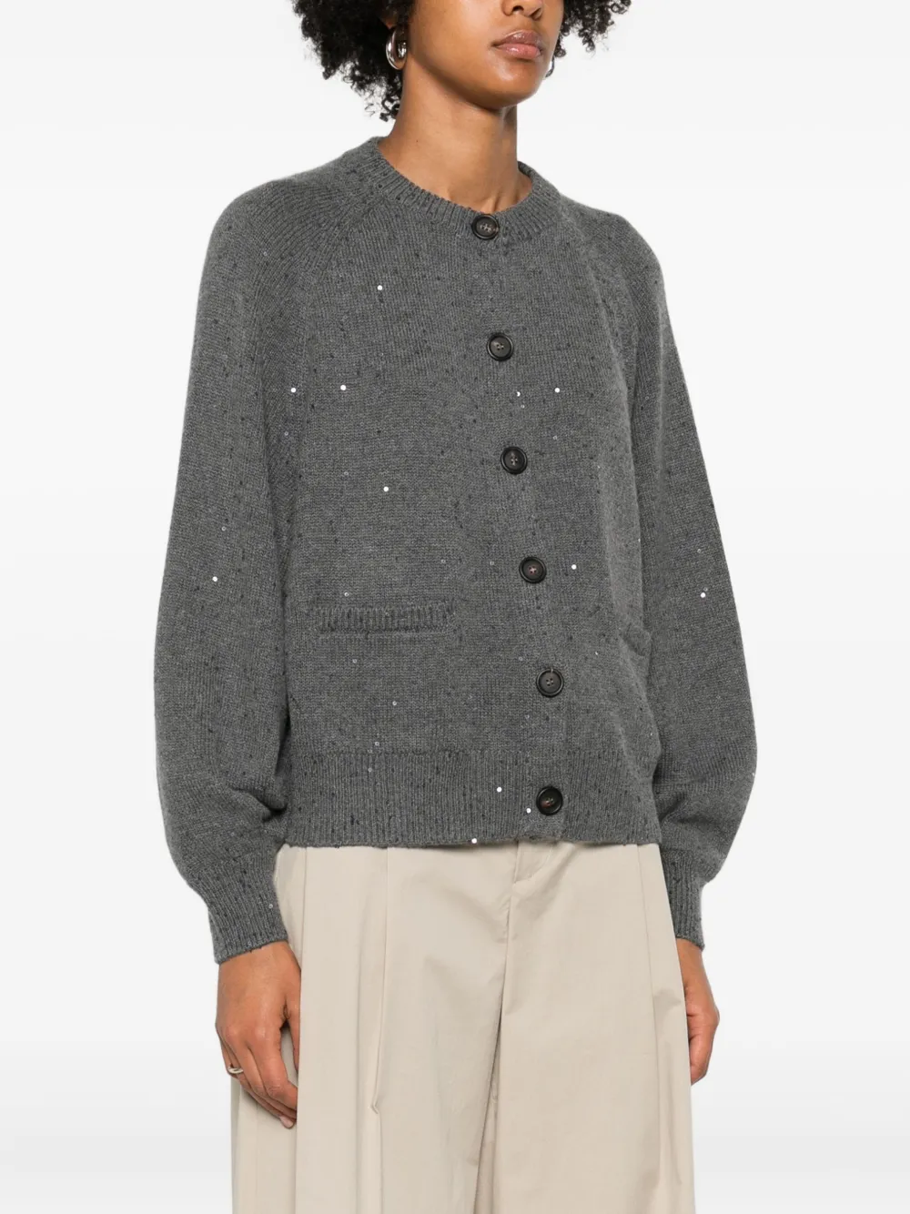 Brunello Cucinelli Sequin-embellished Button Cardigan In Gray