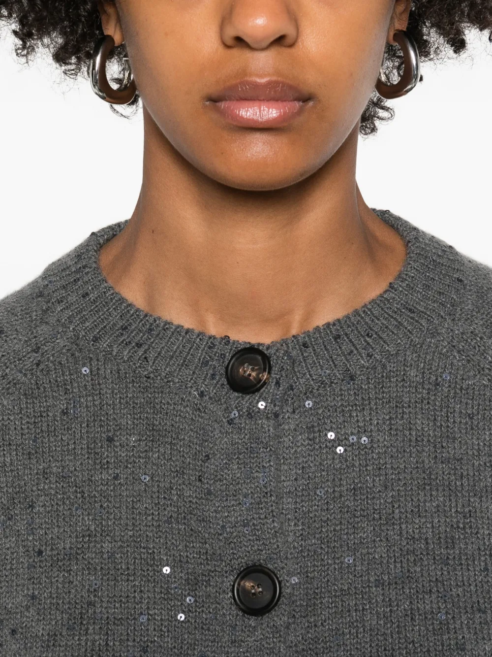 Brunello Cucinelli Sequin-embellished Button Cardigan In Gray