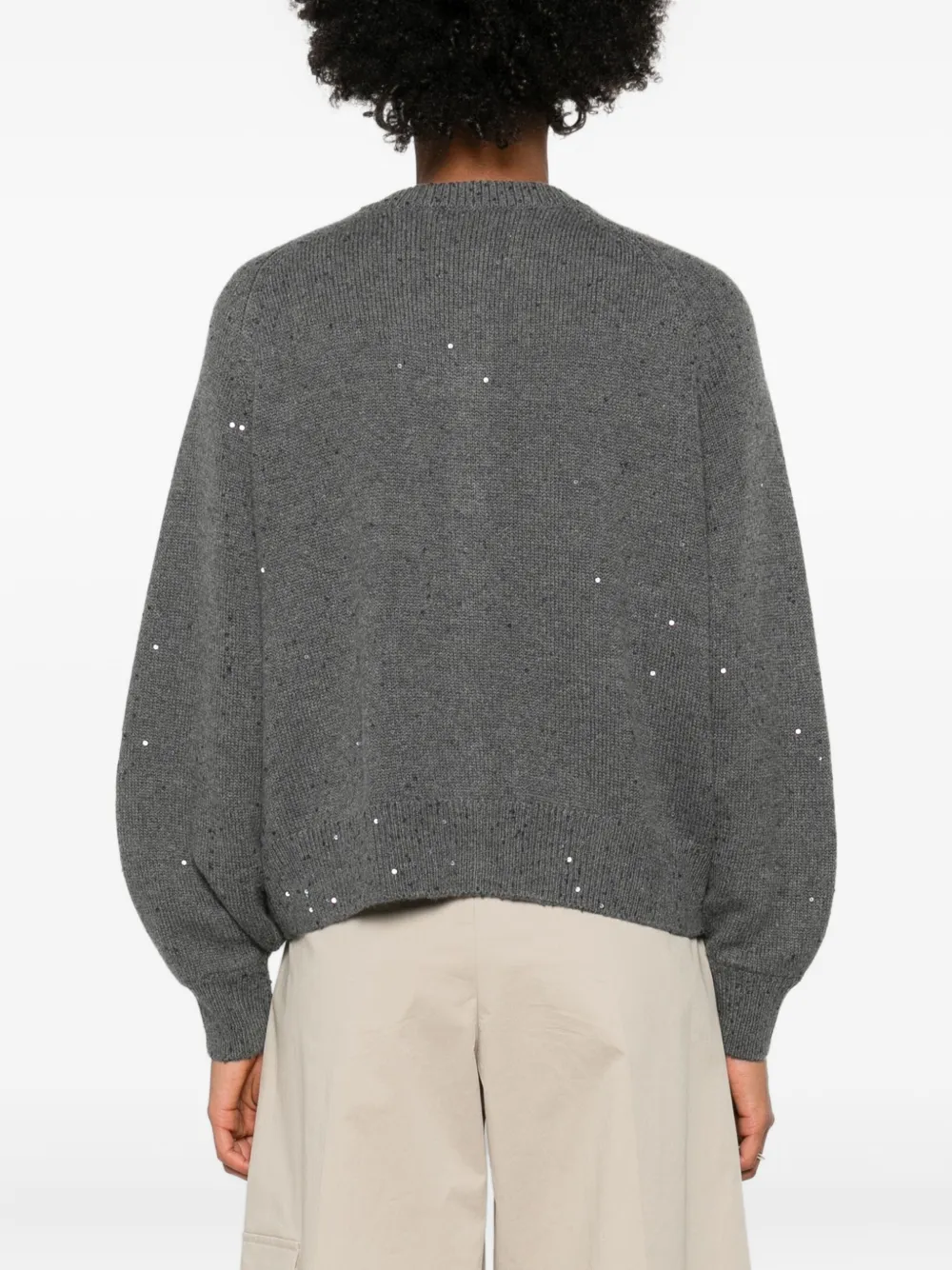 Brunello Cucinelli Sequin-embellished Button Cardigan In Gray