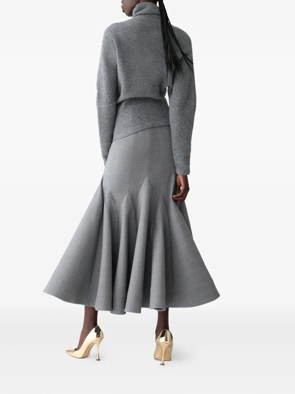 Carolina Herrera Pleated Wool-blend Midi Skirt In Gray