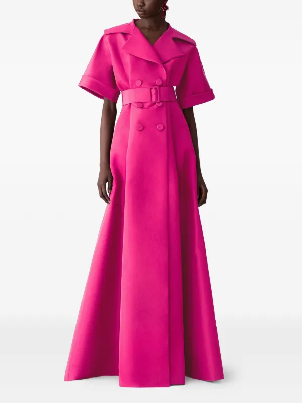 ch pink dress Vintage Carolina Herrera Dress / Pink With Red Detail High Collar Sleeveless Dress / Button up Dress