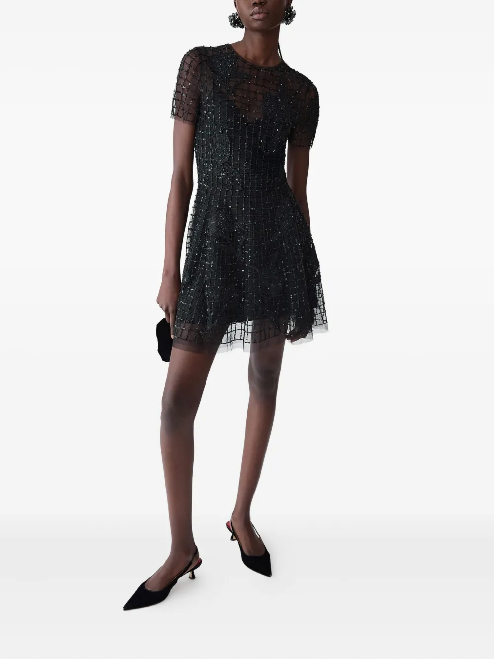 Carolina Herrera Embroidered Tulle Mini Dress In Black