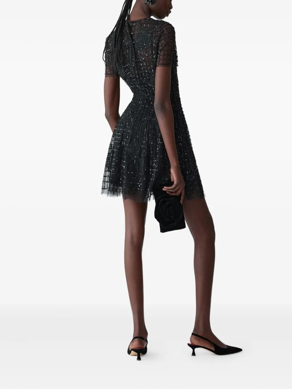 Carolina Herrera Embroidered Tulle Mini Dress In Black