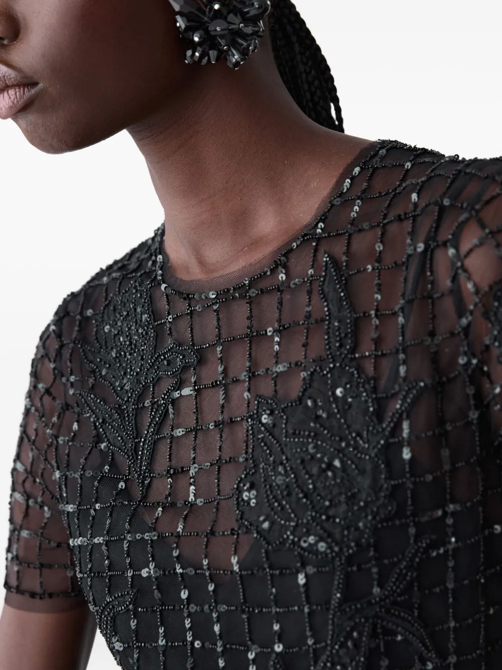 Carolina Herrera Embroidered Tulle Mini Dress In Black