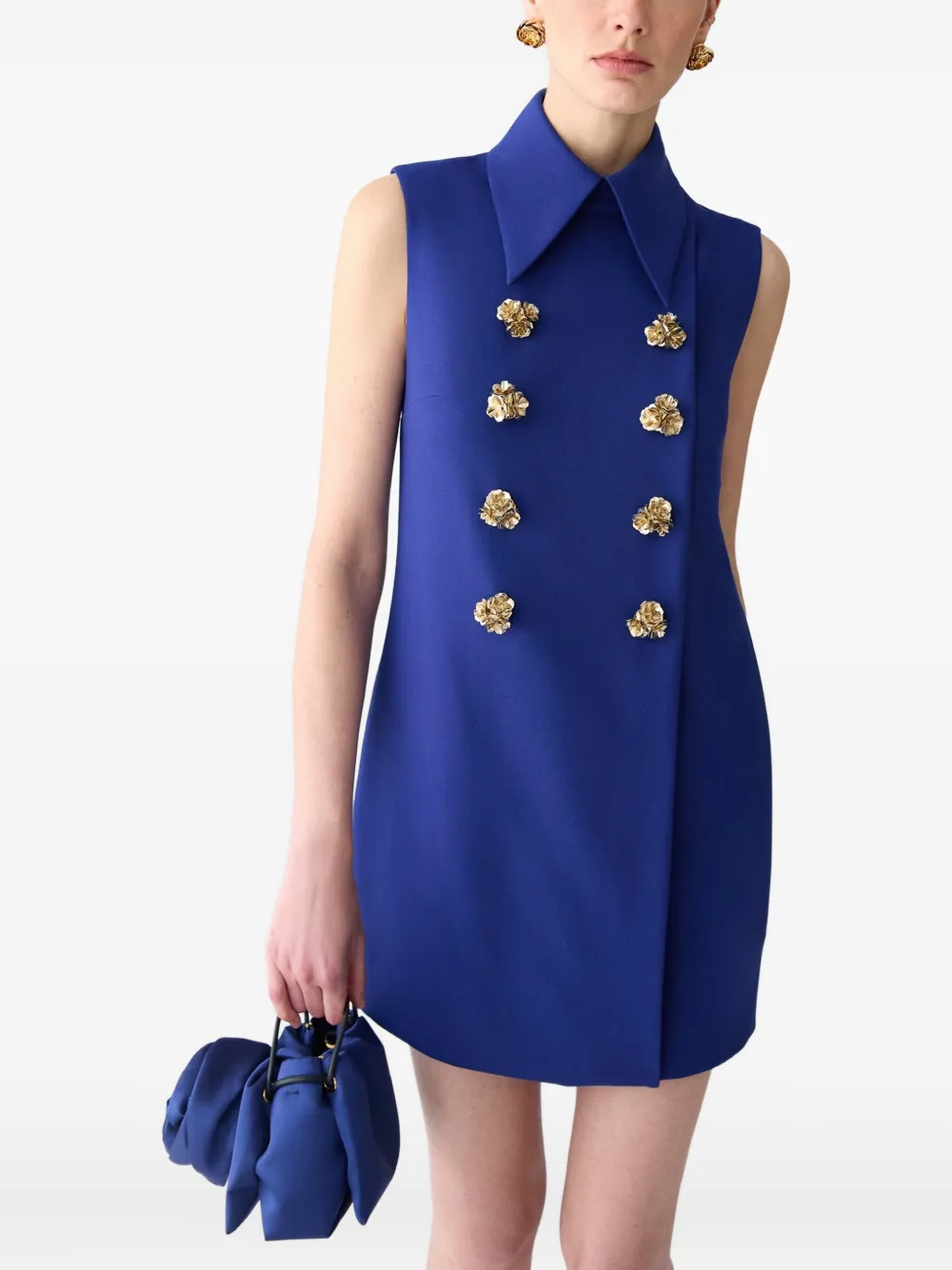 Carolina Herrera Mouwloze mini-jurk met dubbele rij knopen Blauw