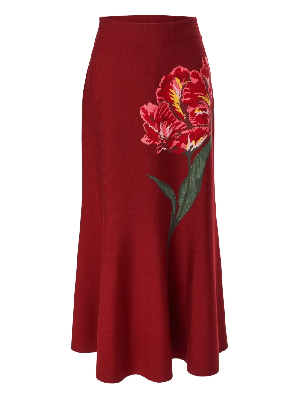 Carolina Herrera floral-jacquard flared midi skirt Rood