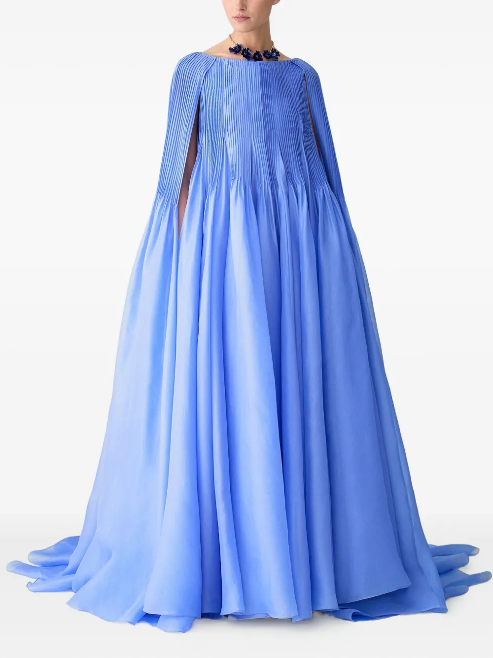 Carolina Herrera Geplooide avondjurk met cape - Blauw