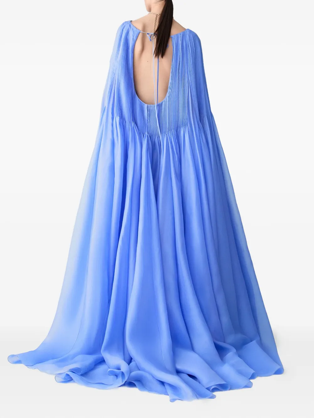 Carolina Herrera Geplooide avondjurk met cape Blauw