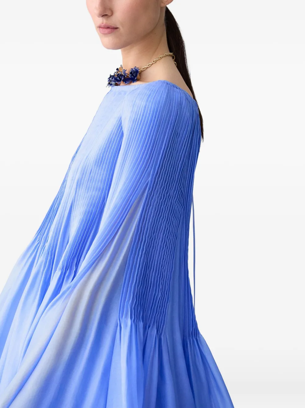 Carolina Herrera Geplooide avondjurk met cape Blauw