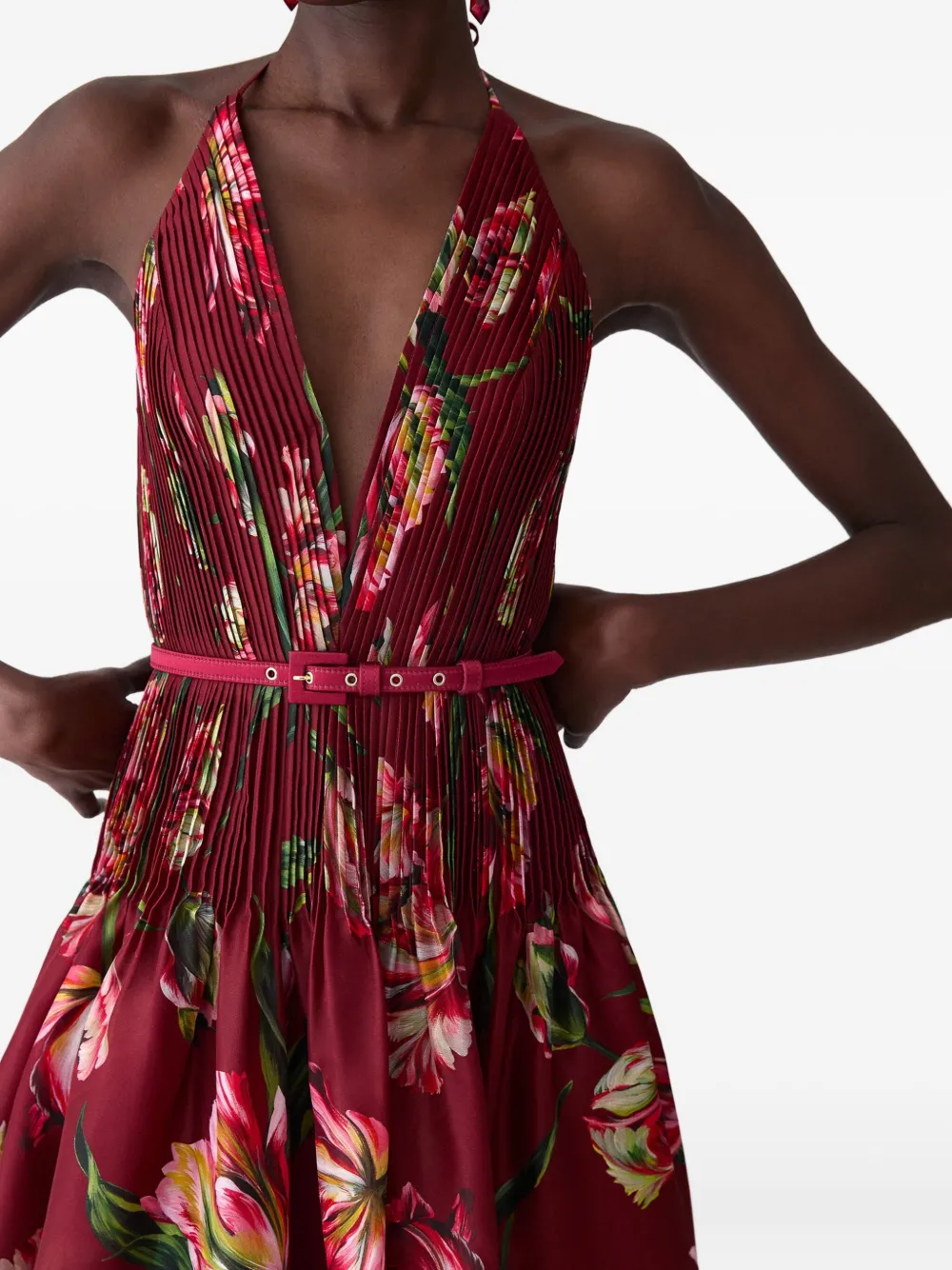 Carolina Herrera Faltenrobe Mit Blumen-print In Red