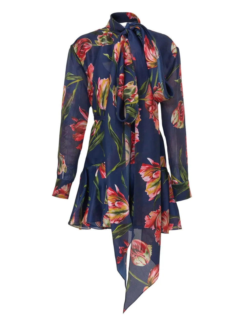 Carolina Herrera tulip-print bow-detail dress Blauw