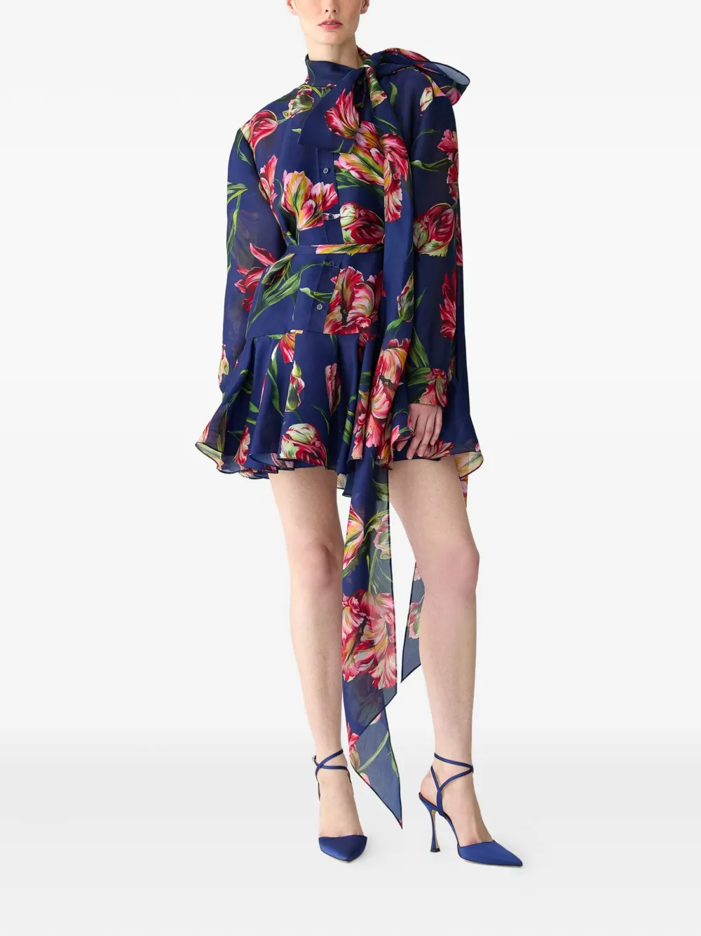Carolina Herrera tulip-print bow-detail dress Blauw
