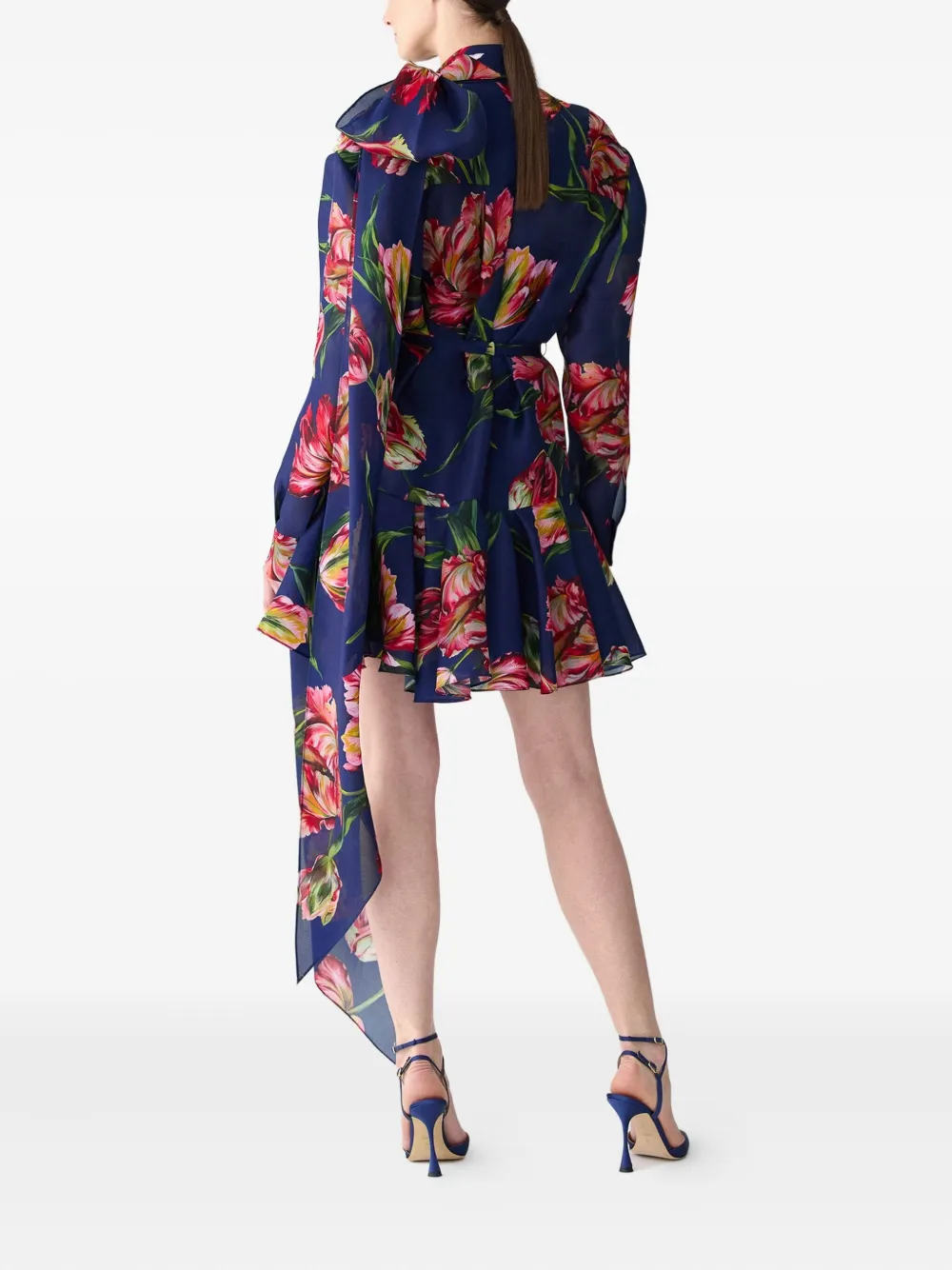 Carolina Herrera tulip-print bow-detail dress Blauw