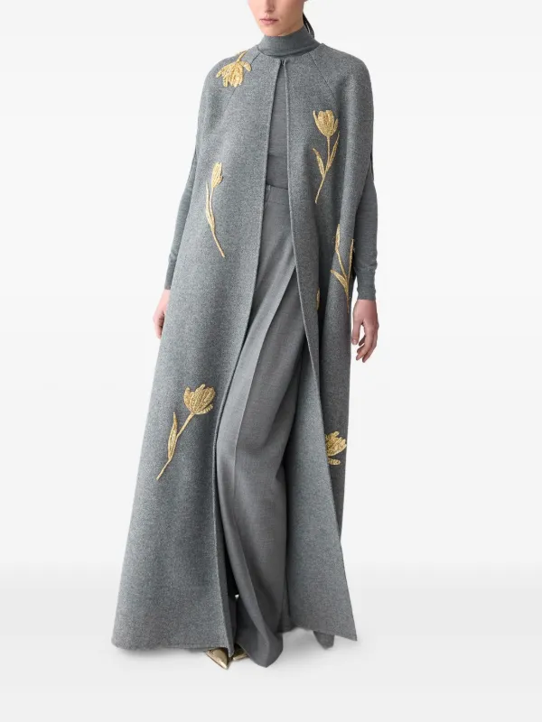 Carolina Herrera tulip-embroidered Cape | Grey | FARFETCH