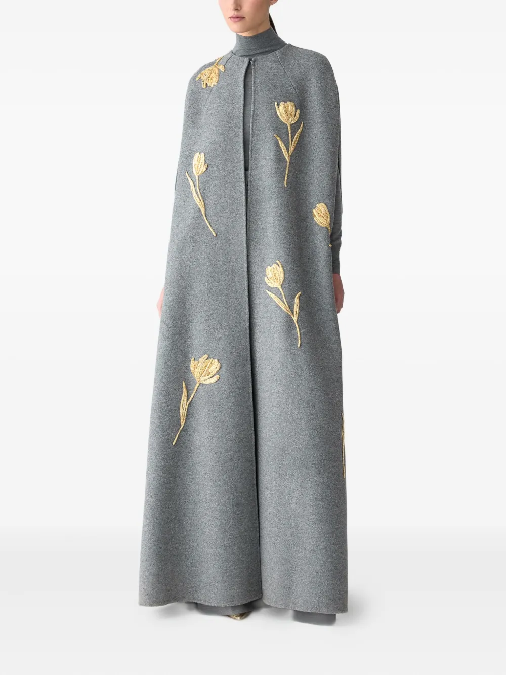 Carolina Herrera Cape met geborduurde tulp Grijs