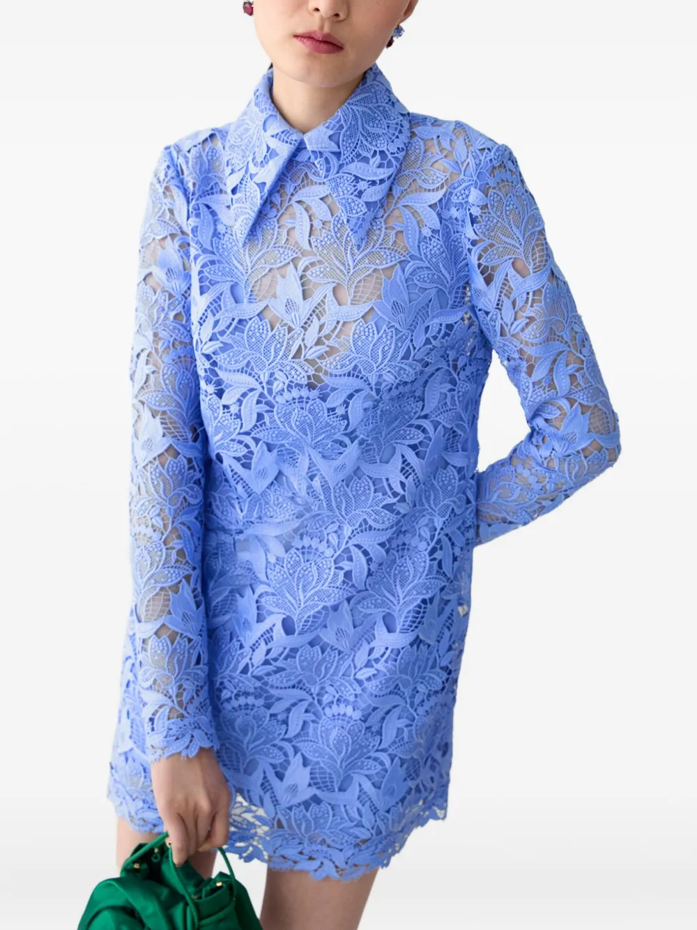 Carolina Herrera Floral-lace Mini Dress In Blue