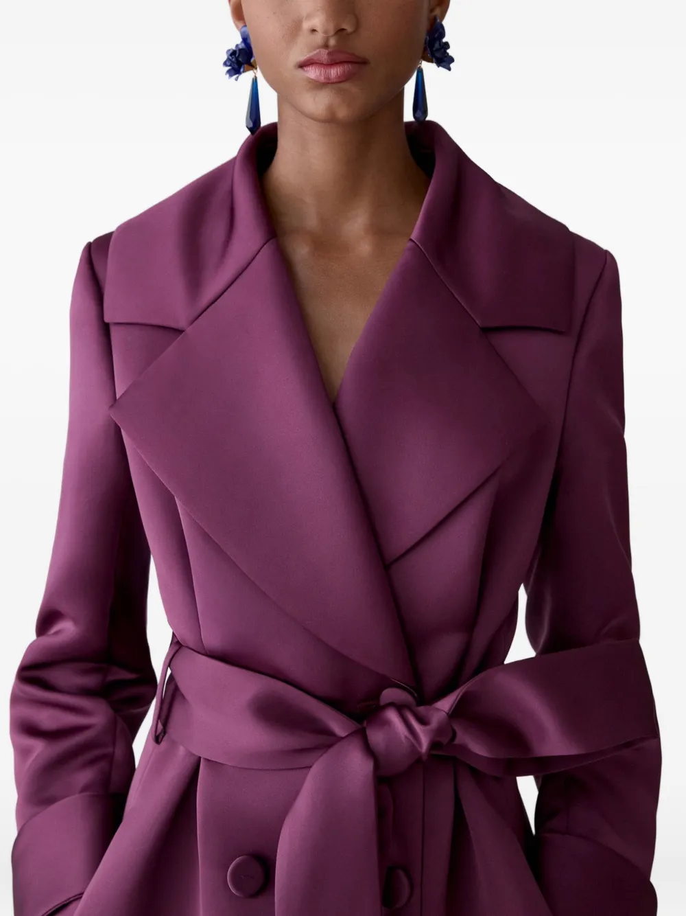 Carolina Herrera Belted Satin Trench Coat In Purple