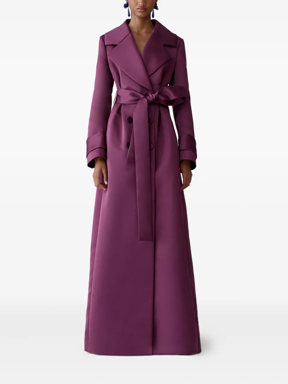 Carolina Herrera Belted Satin Trench Coat In Purple