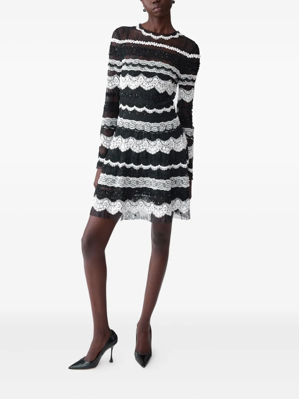 Carolina Herrera Lace-embellished Mini Dress In Black